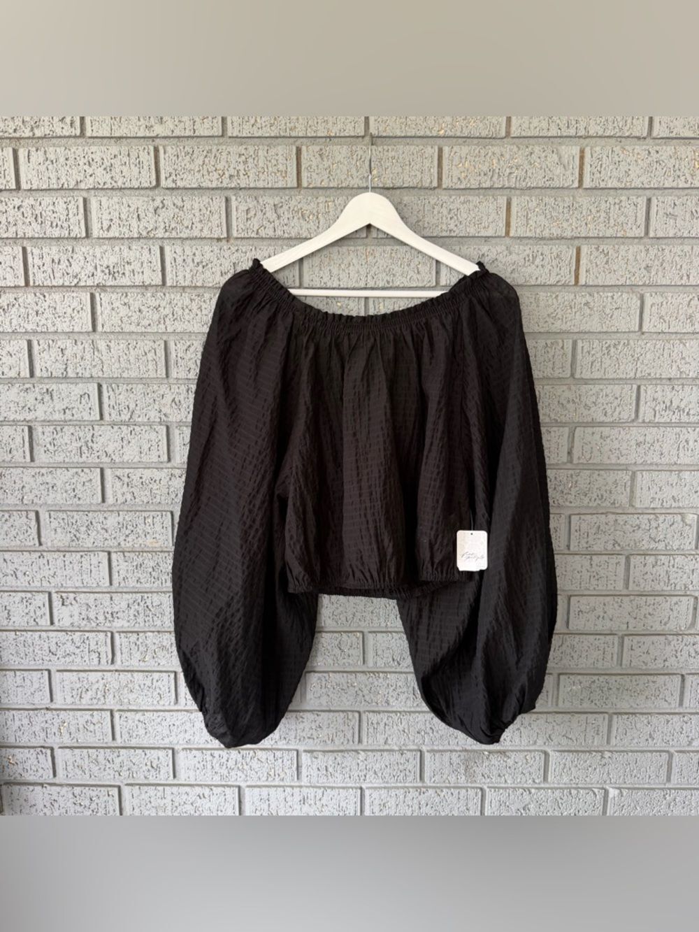 NWT Free People Alicia Top Balloon Sleeves Black XS Oversized Off the Shoulder - Picture 6 of 12